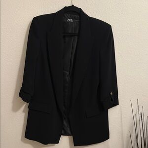 Zara Black Blazer with Rolled Sleeves